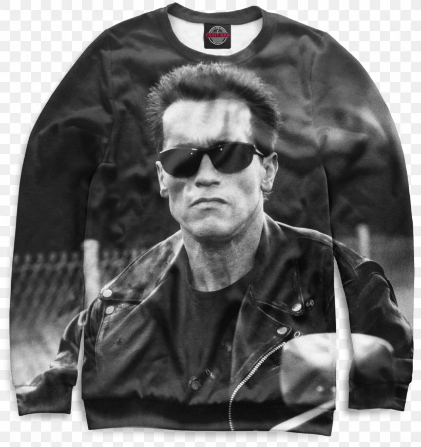 The Terminator T-shirt Hoodie Leather Jacket Clothing, PNG, 1112x1180px, Terminator, Black And White, Clothing, Eyewear, Facial Hair Download Free