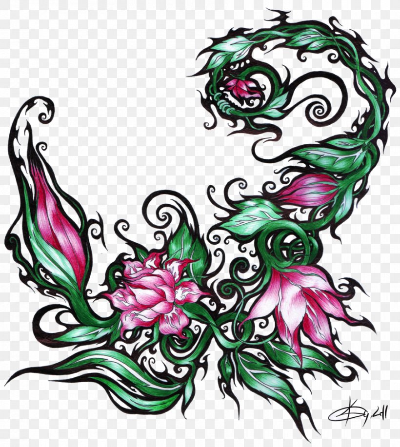 Tattoo Scorpion Flower Scorpion Flower, PNG, 900x1007px, Tattoo, Abziehtattoo, Art, Artwork, Fictional Character Download Free