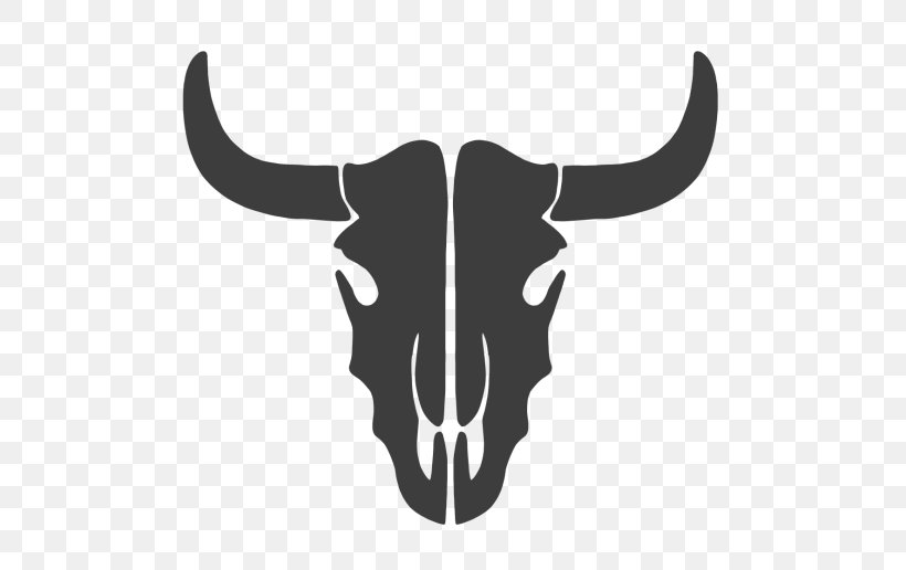 Texas Longhorn Silhouette Skull Bull Drawing, PNG, 516x516px, Texas Longhorn, Black, Black And White, Bone, Bull Download Free