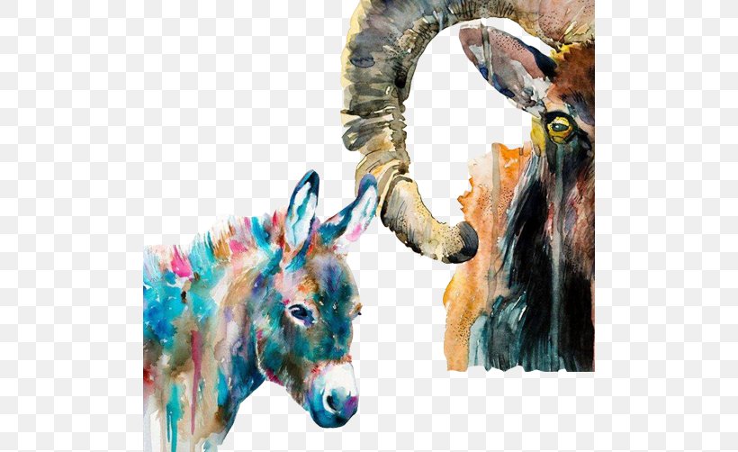Art Watercolor Painting Donkey Oil Painting, PNG, 502x502px, Art, Artist, Canvas, Cattle Like Mammal, Donkey Download Free