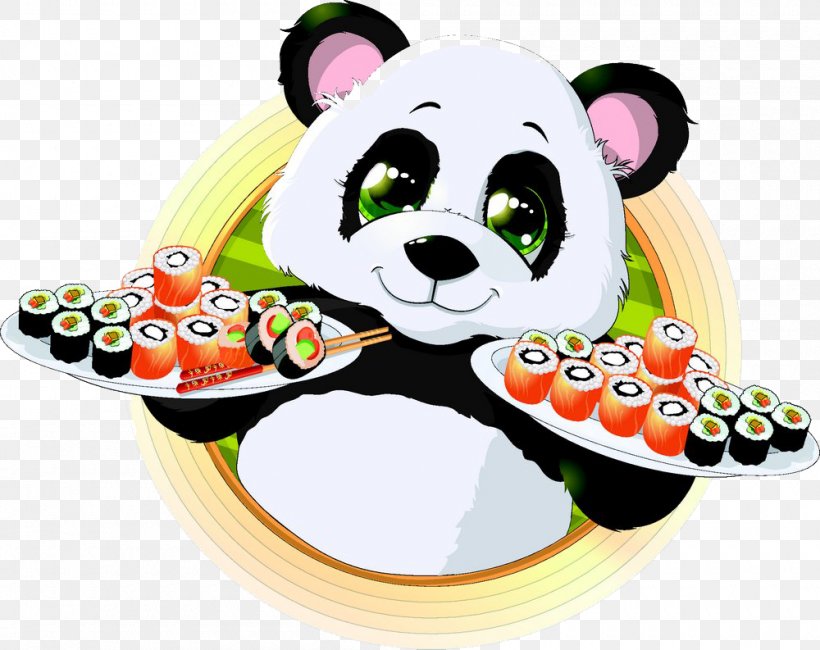 Sushi Giant Panda Japanese Cuisine Red Panda, PNG, 1000x793px, Sushi, Cartoon, Cuisine, Drawing, Food Download Free