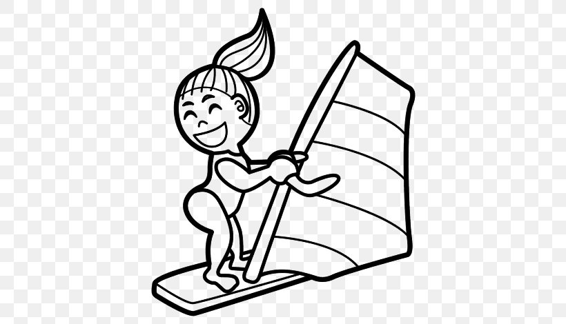 Drawing Windsurfing Surfboard Coloring Book, PNG, 600x470px, Drawing, Area, Arm, Art, Black Download Free