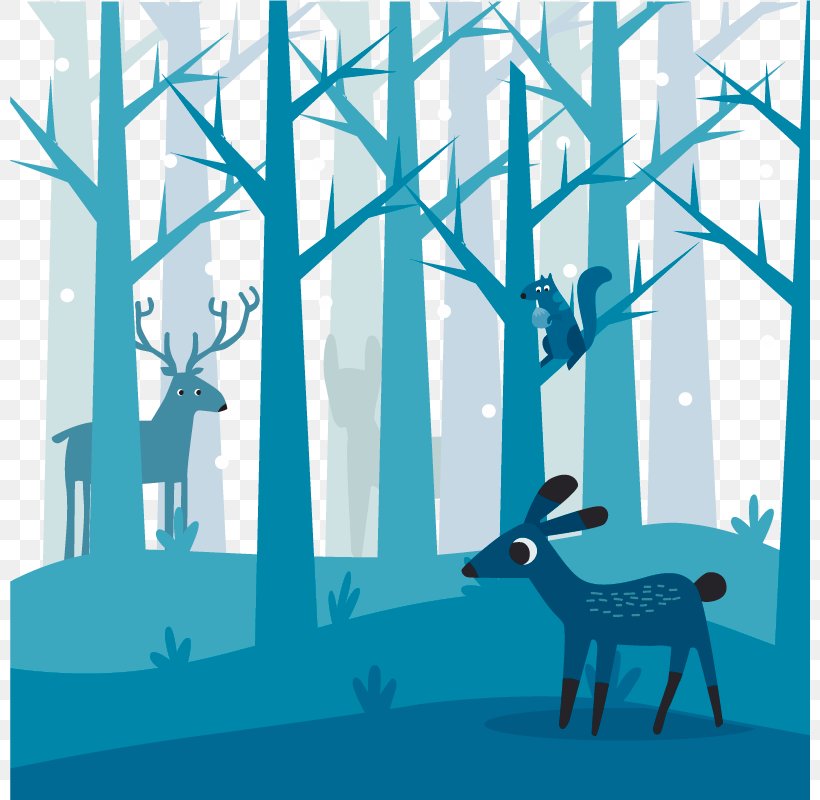 Deer Forest Illustration, PNG, 800x800px, Deer, Art, Blue, Branch, Cartoon Download Free