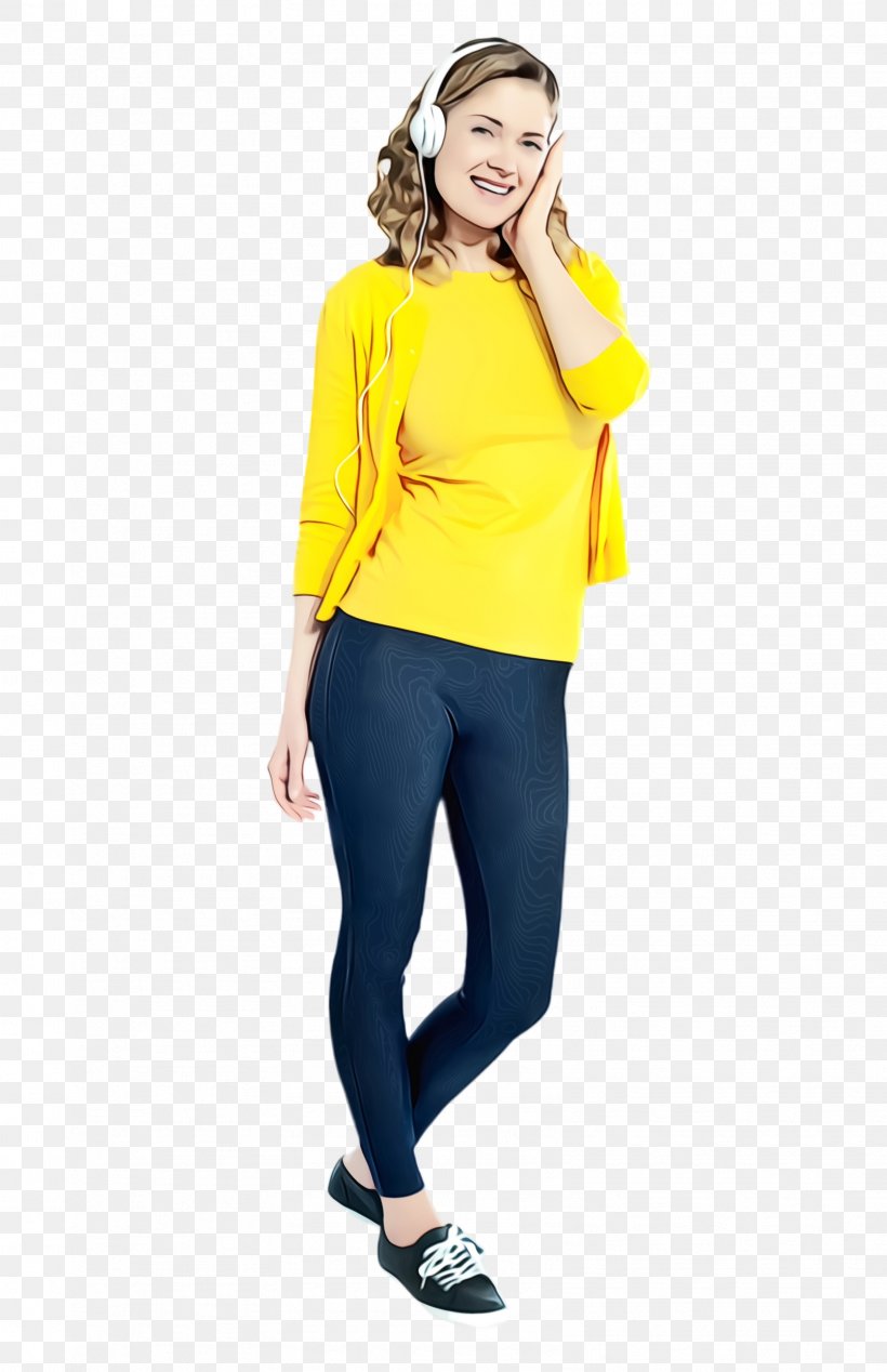 Clothing Yellow Shoulder Standing Sleeve, PNG, 1608x2488px, Watercolor, Clothing, Electric Blue, Joint, Leggings Download Free