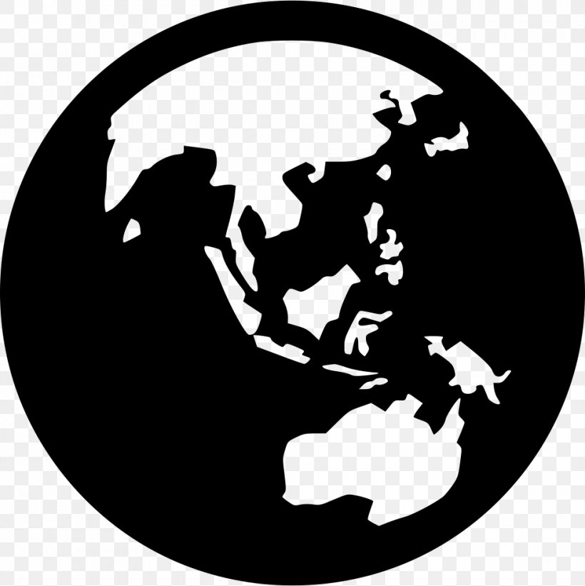 Globe World Map Asia, PNG, 980x982px, Globe, Asia, Black, Black And White, Font Awesome Download Free