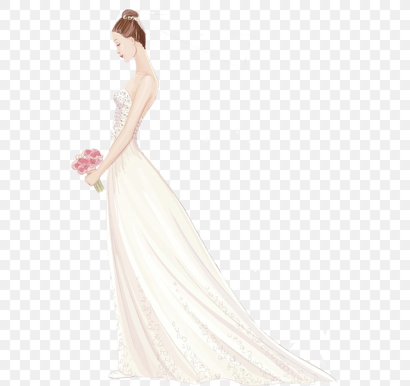 Wedding Dress Shoulder Party Dress Gown Bride, PNG, 584x772px, Watercolor, Cartoon, Flower, Frame, Heart Download Free
