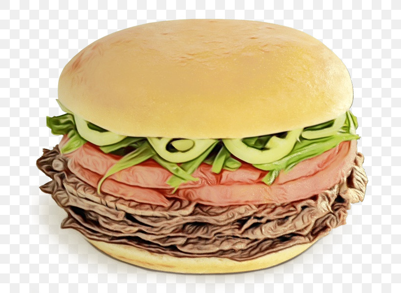 Hamburger, PNG, 690x600px, Watercolor, Breakfast, Breakfast Sandwich, Cheese, Cheeseburger Download Free