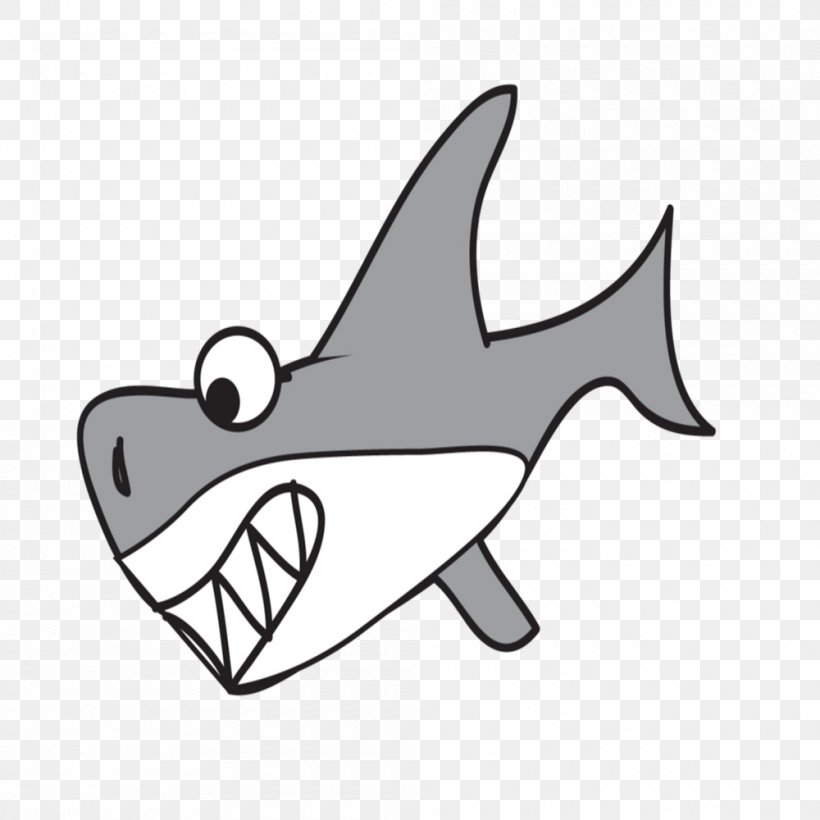 Great White Shark Cartoon Clip Art, PNG, 1000x1000px, Shark, Animal, Automotive Design, Black And White, Bull Shark Download Free