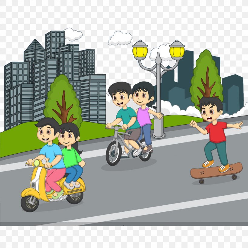 Kick Scooter Bicycle Skateboard Cartoon, PNG, 1024x1024px, Kick Scooter, Art, Bicycle, Cartoon, Child Download Free
