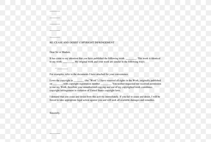 Cease And Desist Copyright Infringement Demand Letter Document, PNG, 532x551px, Cease And Desist, Area, Brand, Business Letter, Copyright Download Free