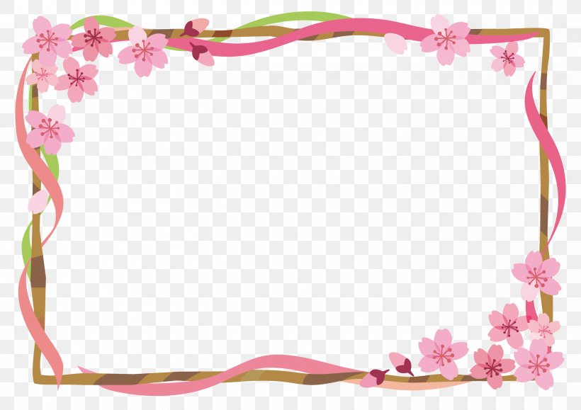 Cherry Tree And Ribbon Frame., PNG, 2923x2067px, Ribbon, Blog, Cherry Blossom, Clothing Accessories, Flower Download Free