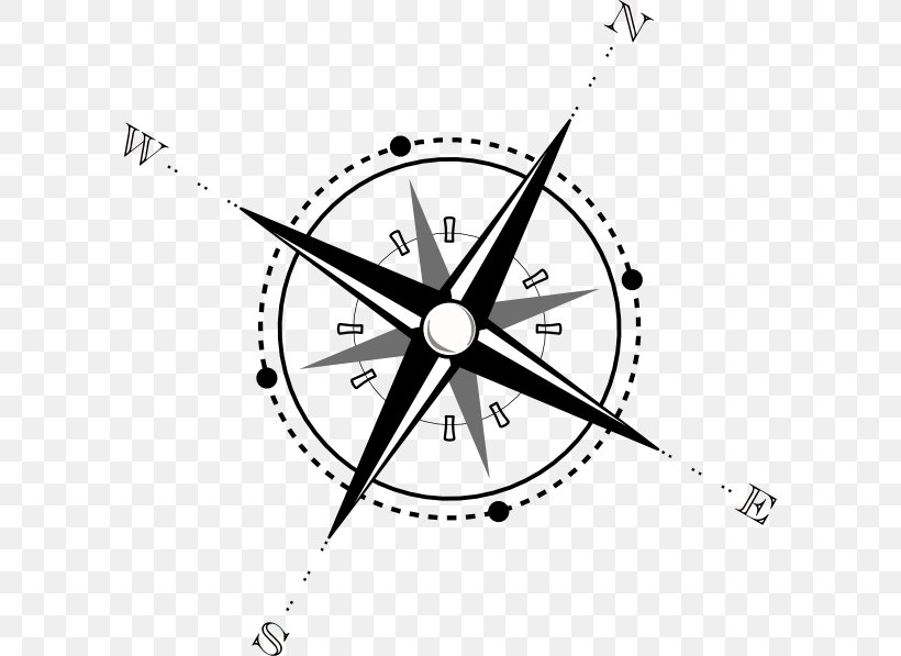 Compass Rose Free Content Clip Art, PNG, 594x597px, Compass, Area, Bicycle Part, Bicycle Wheel, Black And White Download Free
