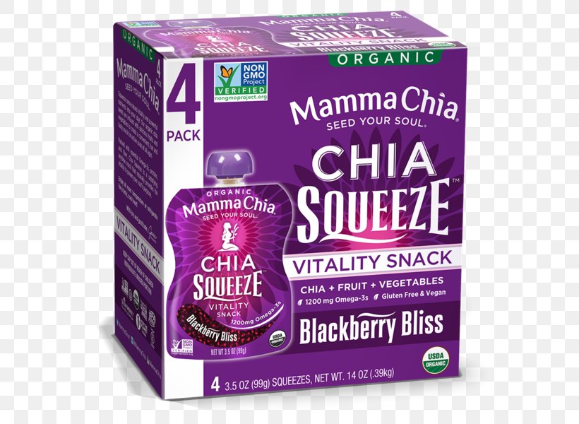 Chia Seed Mamma Chia LLC Organic Food Snack, PNG, 593x600px, Chia Seed, Apple Sauce, Baby Food, Blackberry, Brand Download Free