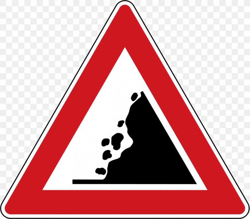 Warning Sign Traffic Sign Rockfall, PNG, 876x768px, Warning Sign, Area, Hazard, Landslide, Logo Download Free
