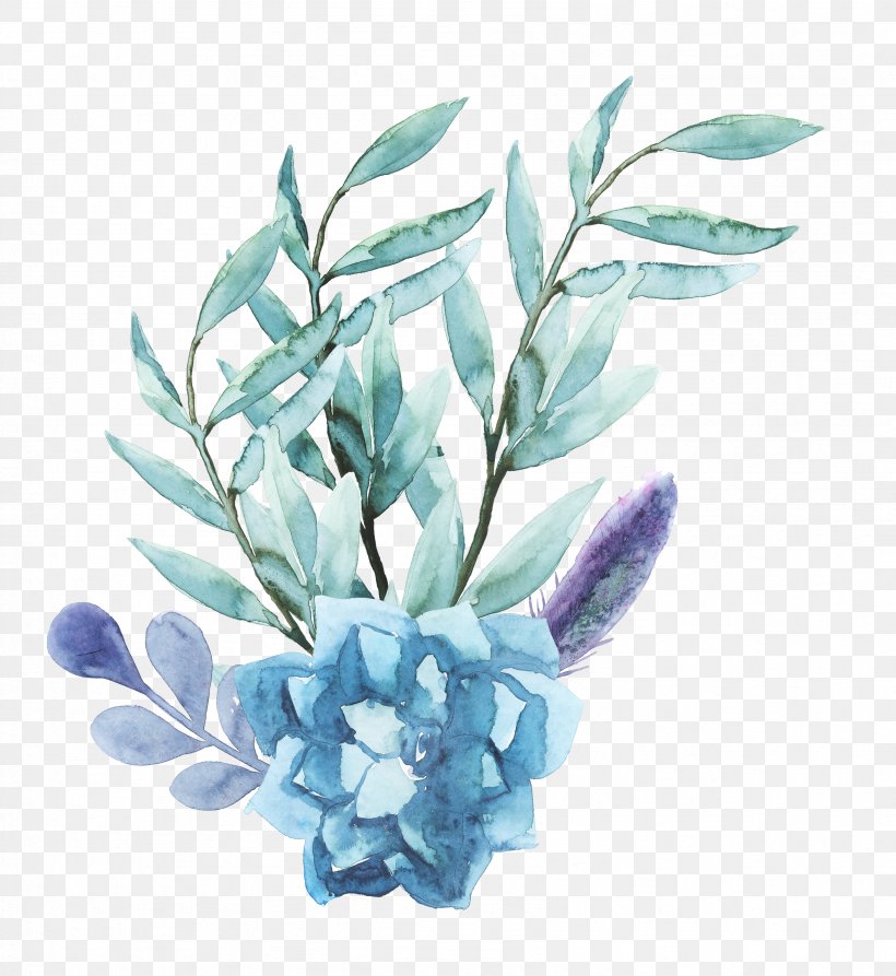 Blue Watercolor Painting Flower, PNG, 3391x3694px, Blue, Aqua, Art, Floral Design, Flower Download Free