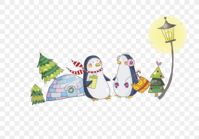 Penguin Christmas Tree Cartoon Illustration, PNG, 2234x1564px, Penguin, Area, Art, Bird, Brand Download Free