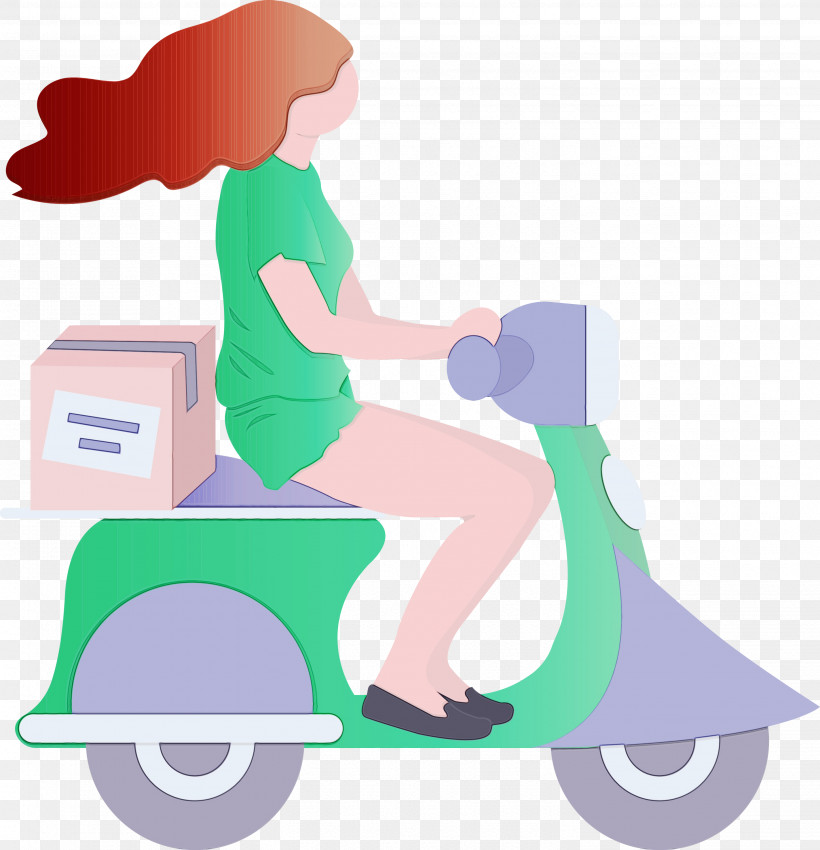 Transport Vehicle Scooter Kick Scooter Vespa, PNG, 2892x3000px, Delivery, Girl, Kick Scooter, Paint, Riding Toy Download Free