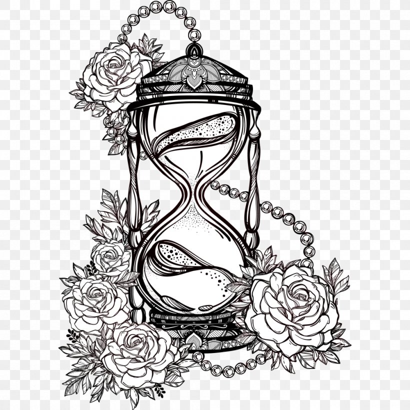 Hourglass Drawing Illustration, PNG, 1000x1000px, Hourglass, Art, Artwork, Black And White, Drawing Download Free