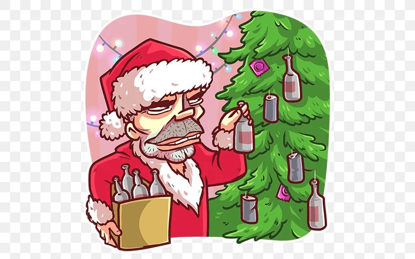Santa Claus Christmas Tree Telegram Sticker, PNG, 512x512px, Watercolor, Cartoon, Flower, Frame, Heart Download Free