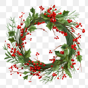 Christmas Mistletoe Wreath - Traditional Christmas Wreath With Holly And Greenery PNG