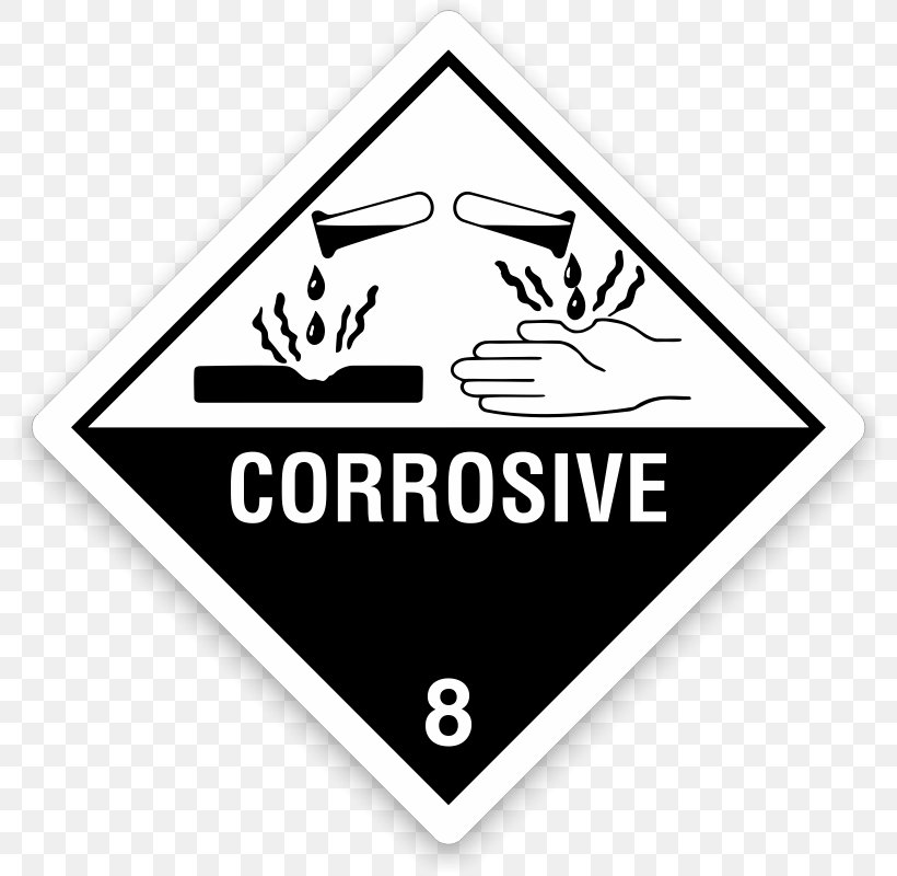 HAZMAT Class 8 Corrosive Substances Dangerous Goods Warning Label, PNG, 800x800px, Hazmat Class 8 Corrosive Substances, Area, Black And White, Brand, Chemical Substance Download Free