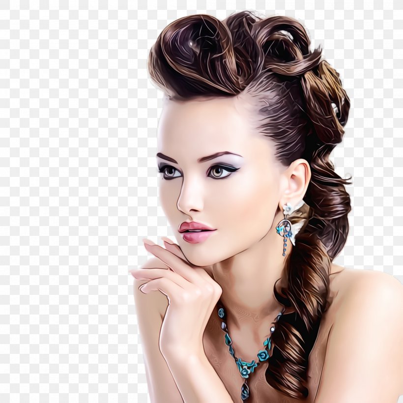 Hair Face Hairstyle Eyebrow Beauty, PNG, 2000x2000px, Watercolor, Beauty, Brown Hair, Chin, Eyebrow Download Free