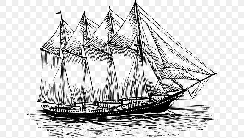 Schooner Sailboat Ship Clip Art, PNG, 640x464px, Schooner, Baltimore Clipper, Barque, Barquentine, Black And White Download Free