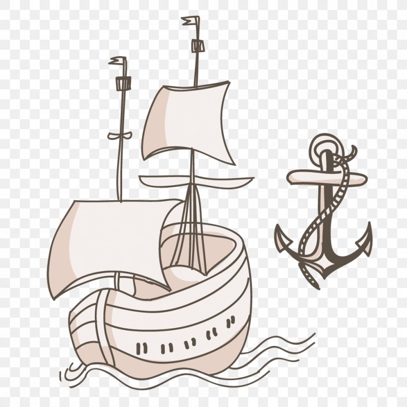 Sailing Ship Watercraft Anchor Design, PNG, 1000x1000px, Sailing Ship, Anchor, Boat, Cartoon, Designer Download Free