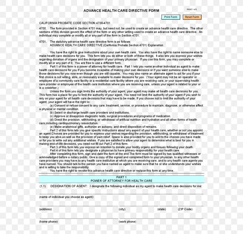 Advance Healthcare Directive Health Care Power Of Attorney Form, PNG, 612x792px, Advance Healthcare Directive, Advance Care Planning, Area, Document, Emergency Medical Services Download Free