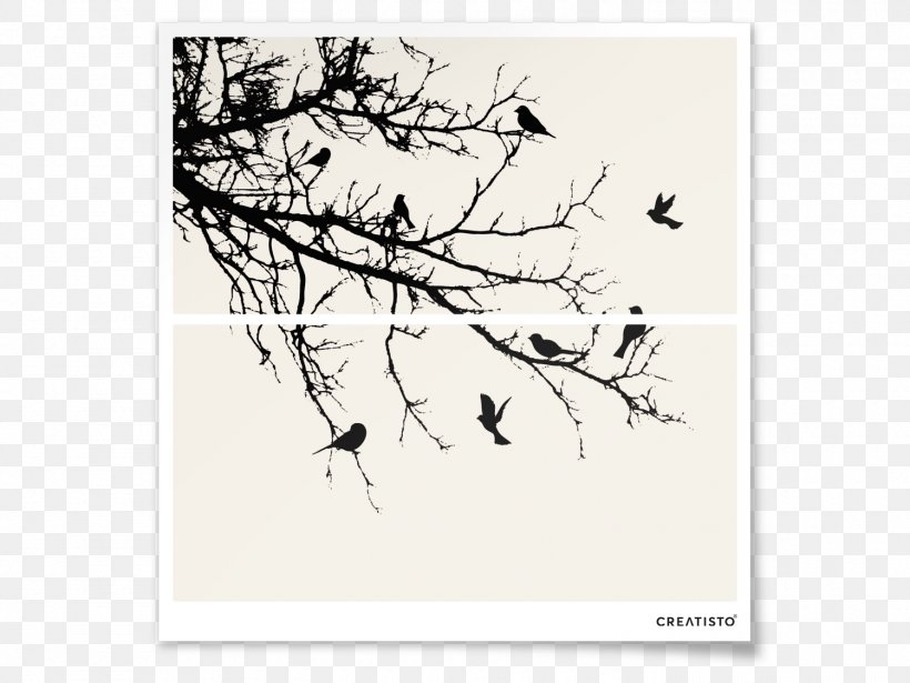 Bird Wall Decal Sticker Tree, PNG, 1500x1125px, Bird, Birch, Black And White, Branch, Decal Download Free