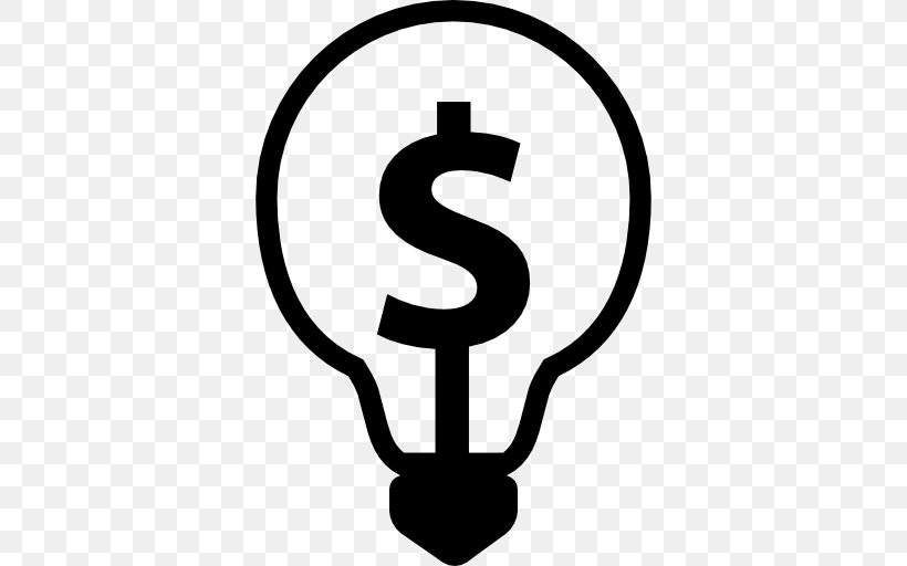 Dollar Sign Incandescent Light Bulb, PNG, 512x512px, Dollar Sign, Area, Black And White, Brand, Dollar Download Free