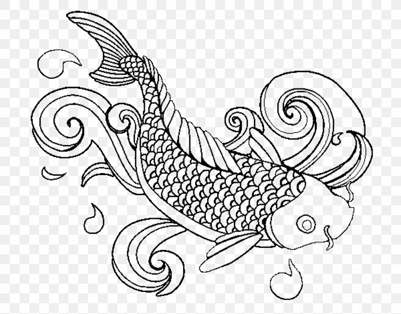 Koi Coloring Book Adult Fish, PNG, 2000x1567px, Koi, Adult, Art, Artwork, Black And White Download Free