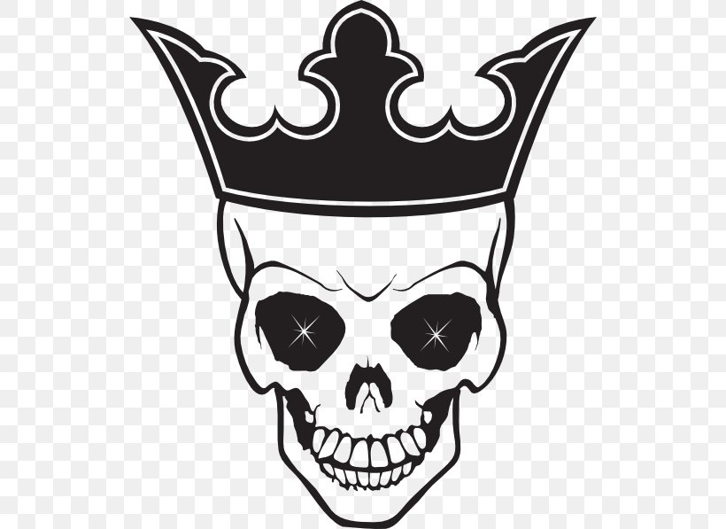 Crown Skull Drawing Clip Art, PNG, 528x597px, Crown, Black And White, Bone, Drawing, Facial Hair Download Free
