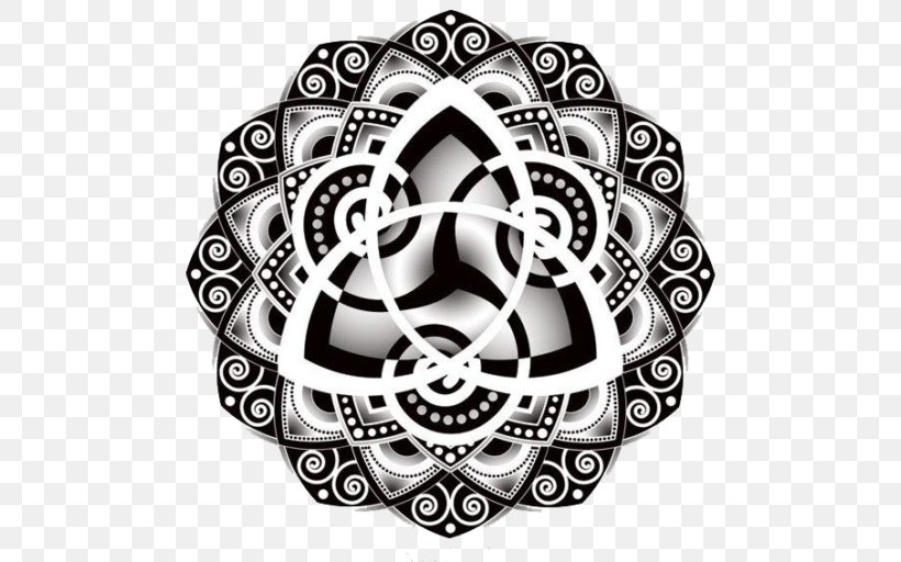 Celtic Knot Triquetra Tattoo Mandala Drawing, PNG, 512x512px, Celtic Knot, Art, Black And White, Celts, Drawing Download Free