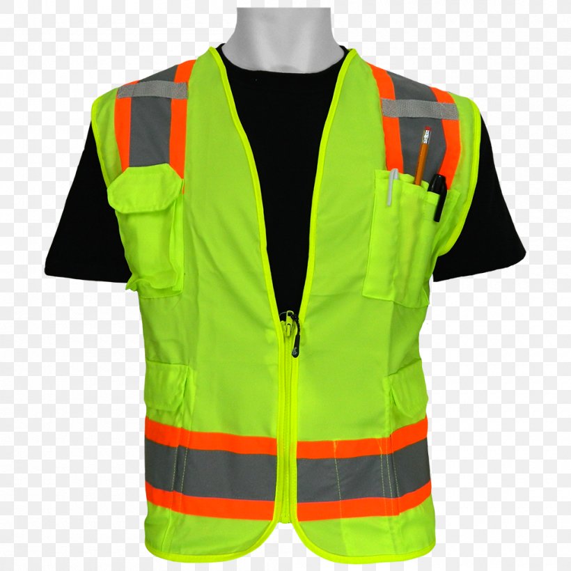Gilets T-shirt High-visibility Clothing Sleeve Jacket, PNG, 1000x1000px, Gilets, Clothing, Green, High Visibility Clothing, Highvisibility Clothing Download Free