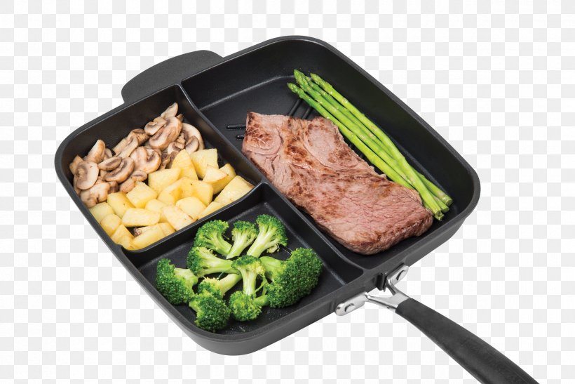 Frying Pan Master Pan Non-Stick 3 Section Meal Skillet Non-stick Surface Cookware MasterPan Non-Stick 3 Section Meal Skillet, PNG, 2400x1602px, Frying Pan, Asian Food, Bento, Contact Grill, Cooking Download Free