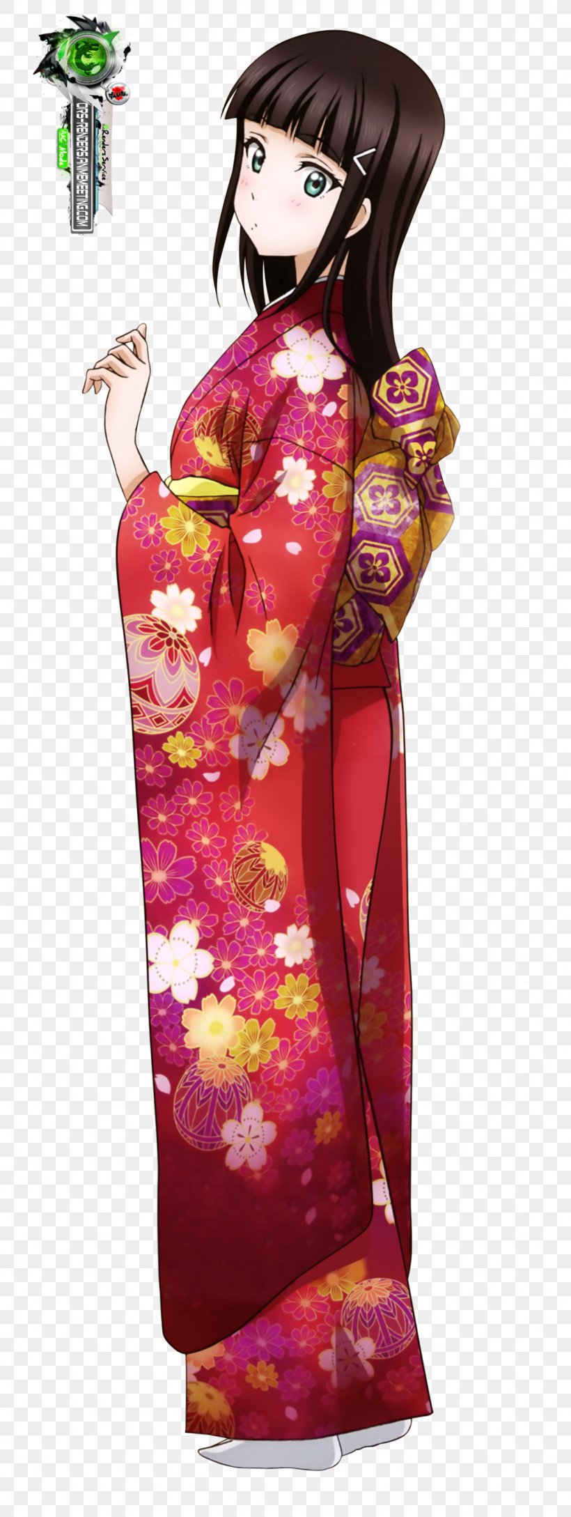 Kimono Clothing Love Live! Sunshine!! Dress, PNG, 1024x2719px, Watercolor, Cartoon, Flower, Frame, Heart Download Free