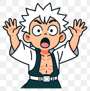 Sanemi Shinazugawa - Surprised White-Haired Chibi Boy PNG