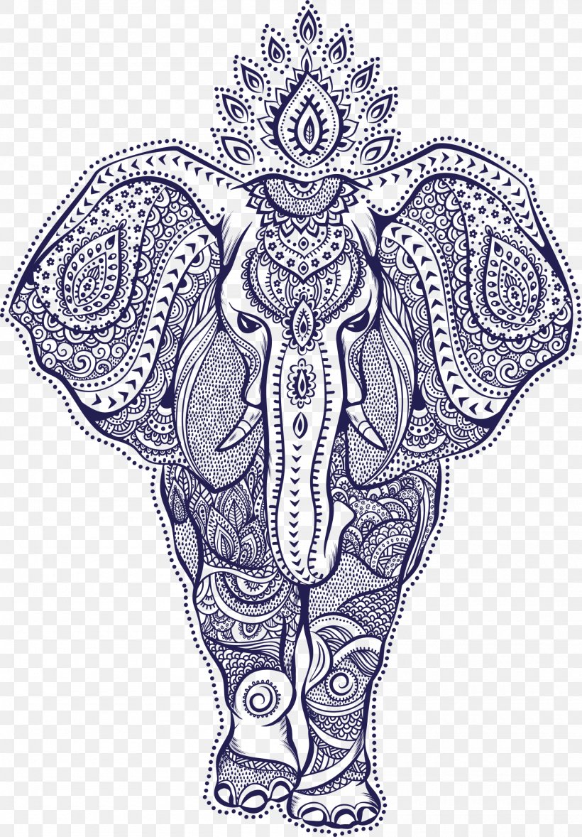 Indian Elephant Illustration, PNG, 2000x2875px, Indian Elephant, Art, Asian Elephant, Black And White, Costume Design Download Free