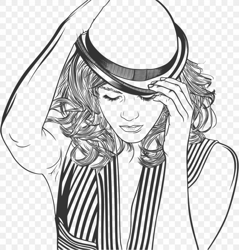 Woman With A Hat Line Art Clip Art, PNG, 2209x2316px, Watercolor, Cartoon, Flower, Frame, Heart Download Free