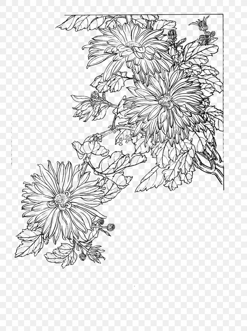 Gongbi Chrysanthemum Flower Four Gentlemen, PNG, 1197x1600px, Gongbi, Area, Artwork, Birdandflower Painting, Black And White Download Free