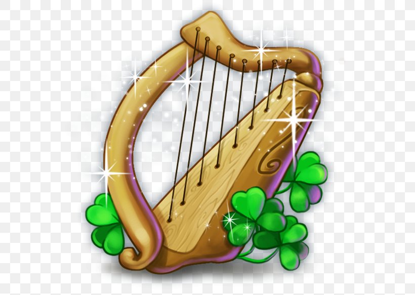 Celtic Harp Shamrock Symbol Republic Of Ireland, PNG, 631x583px, Celtic Harp, Game, Harp, Indian Musical Instruments, Lyre Download Free
