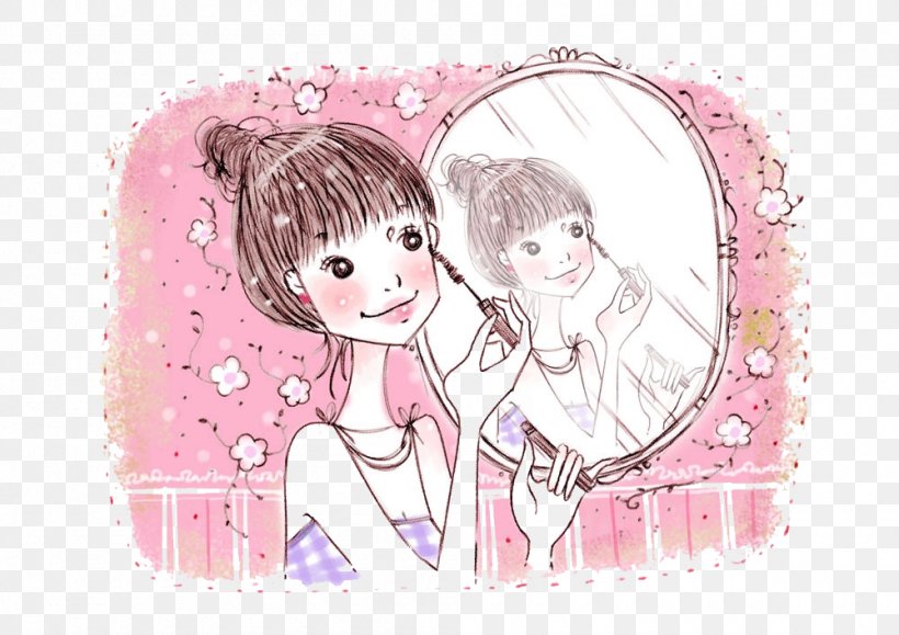 Cartoon Make-up Woman Illustration, PNG, 1000x707px, Watercolor, Cartoon, Flower, Frame, Heart Download Free