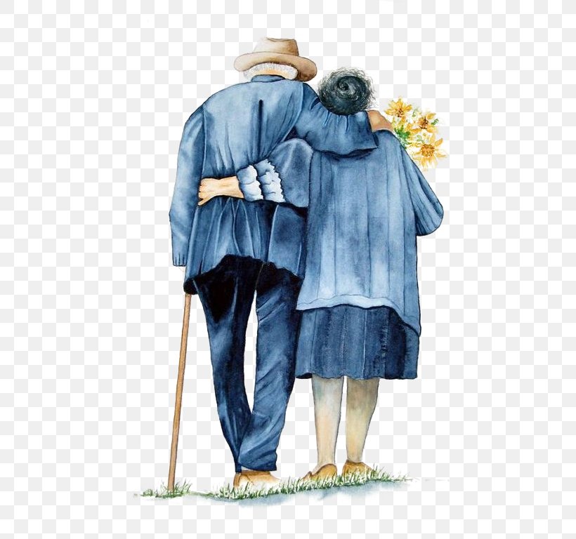 Mutual Support Of The Old Couple Back, PNG, 580x768px, Painting, Costume Design, Couple, Human Behavior, Life Download Free