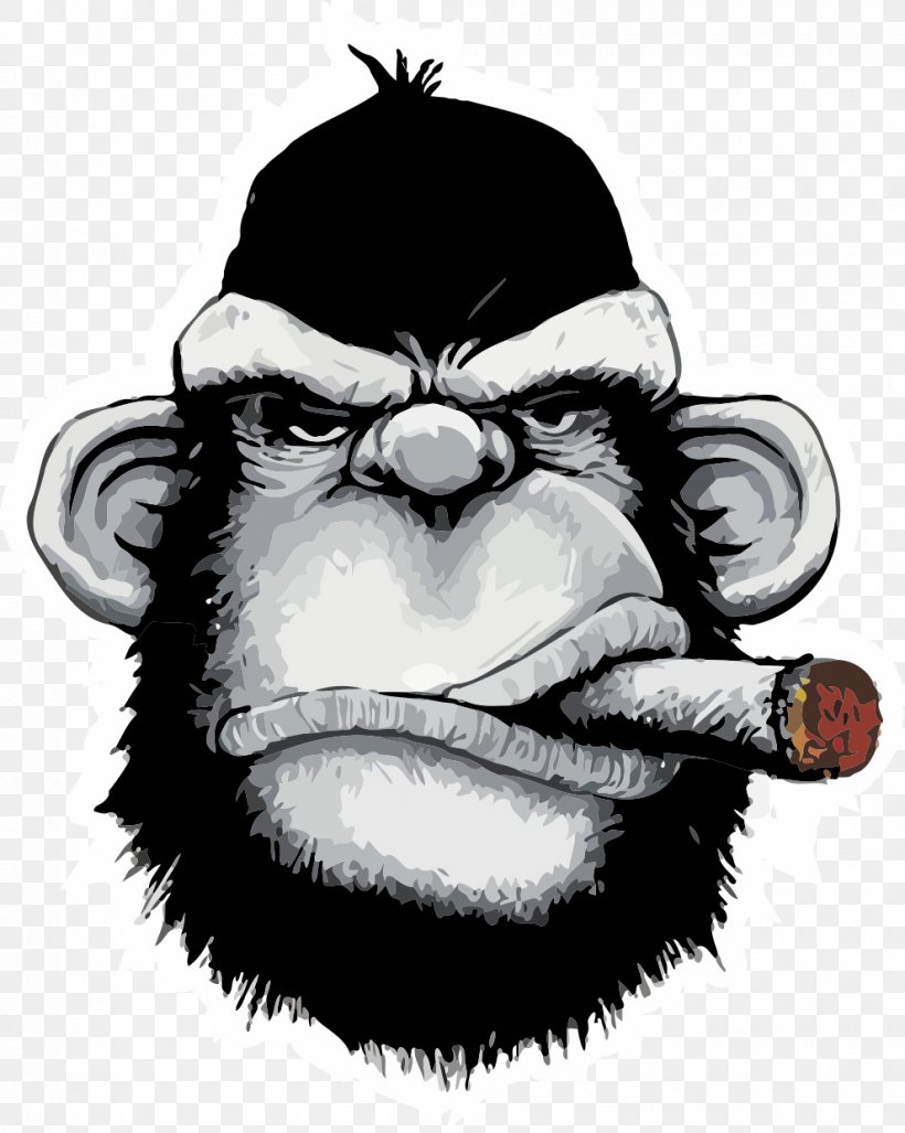 T-shirt Ape Cigar Iron-on Monkey, PNG, 990x1240px, Tshirt, Ape, Art, Black And White, Carnivoran Download Free