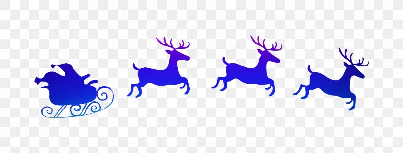 Santa Claus's Reindeer Santa Claus's Reindeer Sled Decal, PNG, 3400x1300px, Santa Claus, Christmas Day, Christmas Decoration, Christmas Ornament, Cobalt Blue Download Free