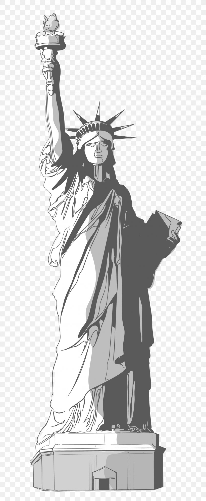 Statue Of Liberty Clip Art, PNG, 1742x4239px, Statue Of Liberty, Art, Artwork, Black And White, Cartoon Download Free