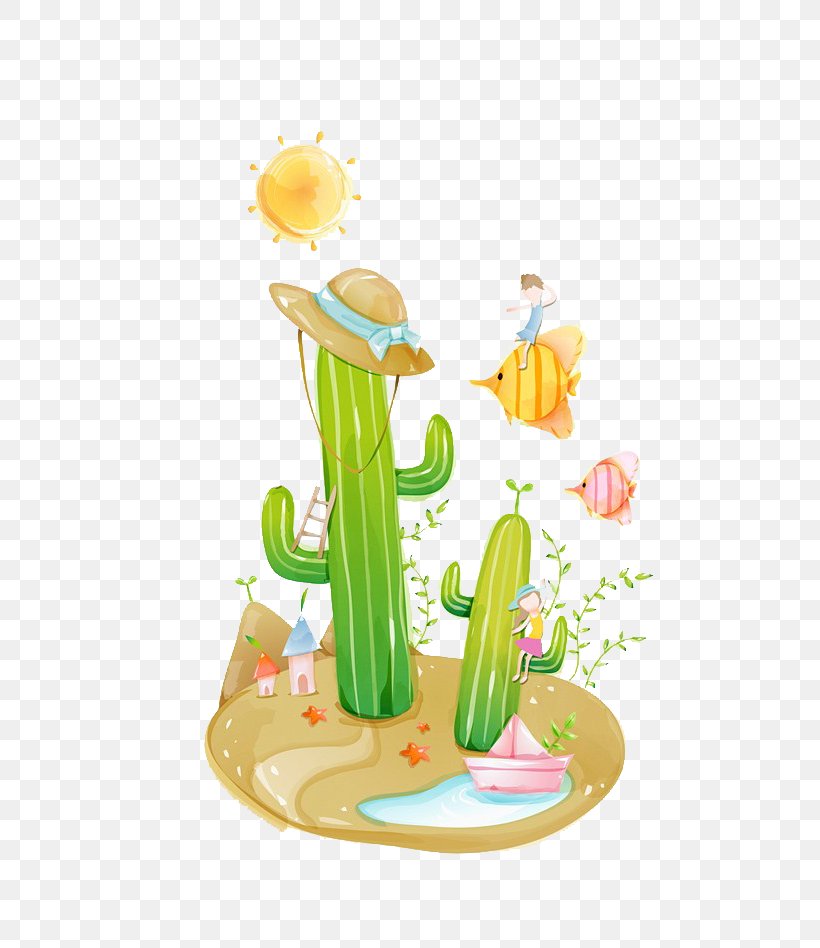 Cactaceae Illustration, PNG, 741x948px, Cactaceae, Cartoon, Fish, Flower, Flowerpot Download Free