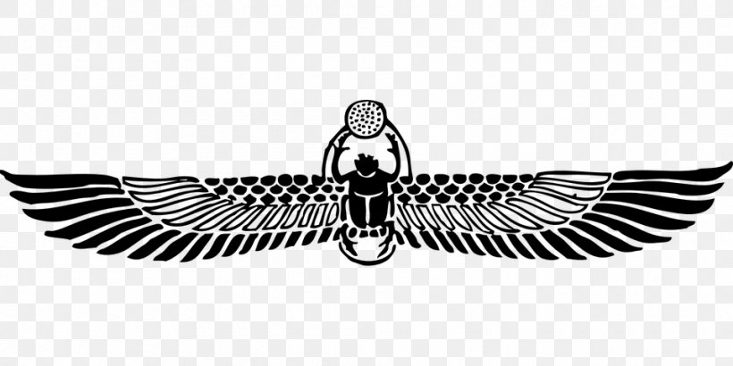 Ancient Egypt Scarab Winged Sun Clip Art, PNG, 960x480px, Ancient Egypt, Ankh, Art Of Ancient Egypt, Bird, Black And White Download Free