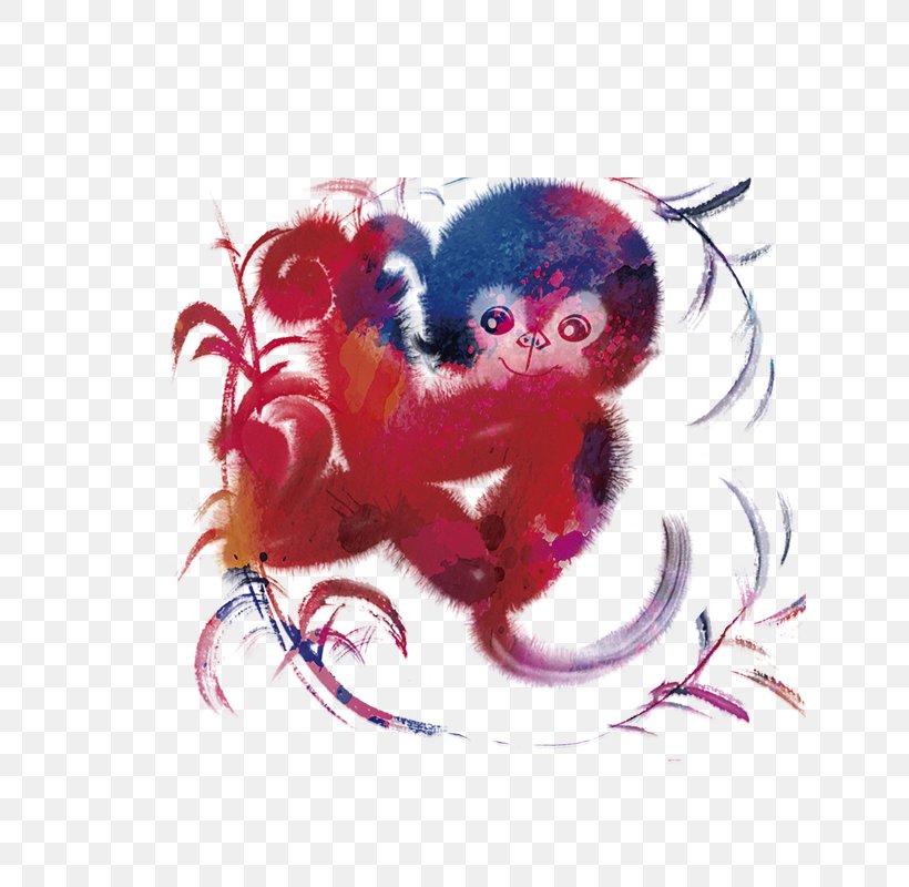 Chinese New Year Monkey Poster, PNG, 800x800px, Watercolor, Cartoon, Flower, Frame, Heart Download Free